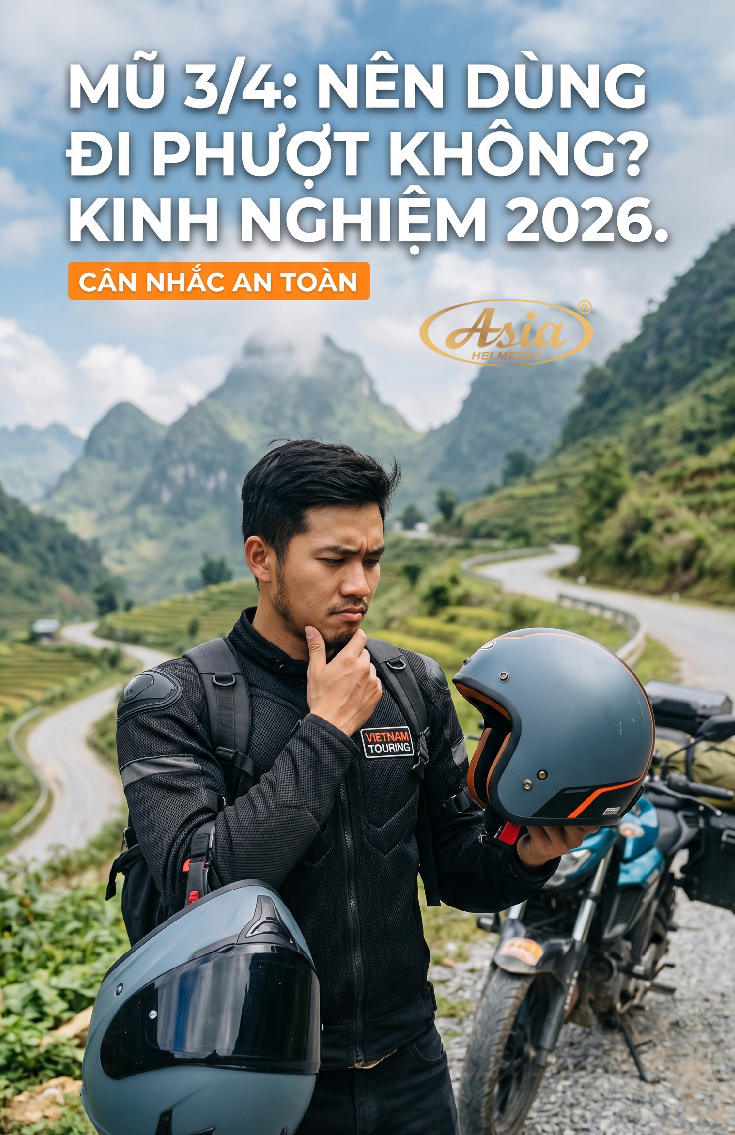 Đi phượt có nên dùng mũ 3/4 không? Kinh nghiệm chọn mũ an toàn 2026